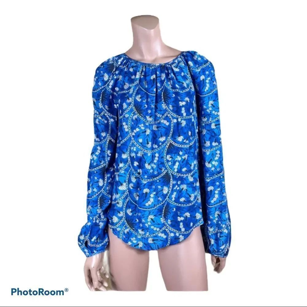 Elizabeth & James blue floral print silk blouse S